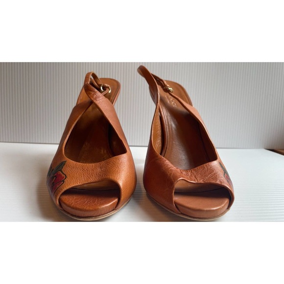 Gucci | Shoes | Gucci Authentic Tattoo Roses Fiore Leather  Gucci Authentic Tattoo Roses Fiore Leather Slingback Stiletto Brown Tan 8 B NWOB